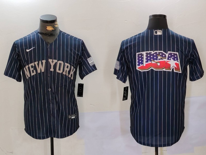 Men New York Yankees Blank Blue stripe joint name 2024 Nike MLB Jersey style 912